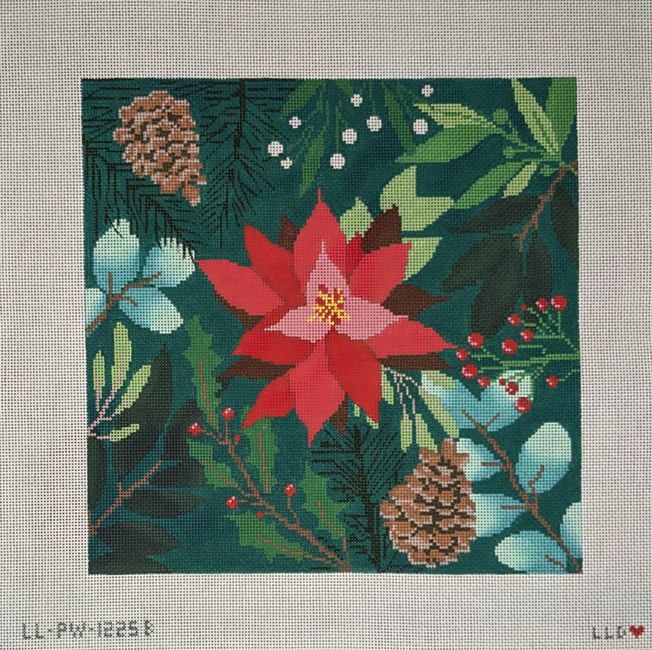 Botanical Pillow-Green w/ Red Flower