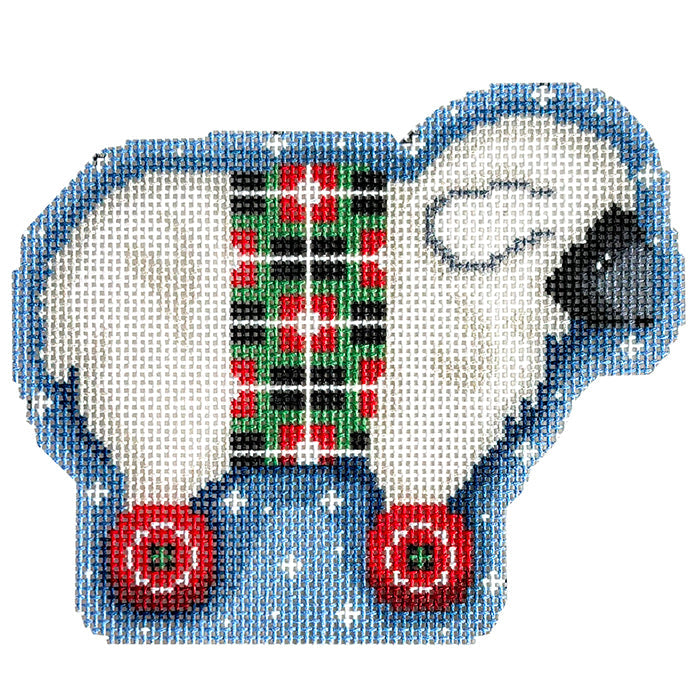 White Sheep on Wheels Ornament Canvas