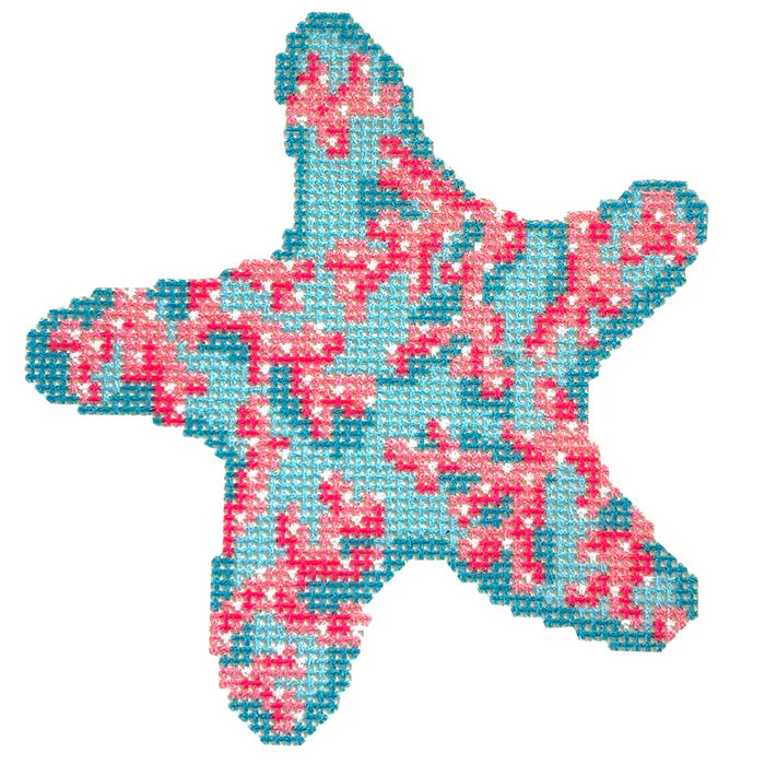 Coral on Blue Starfish Canvas