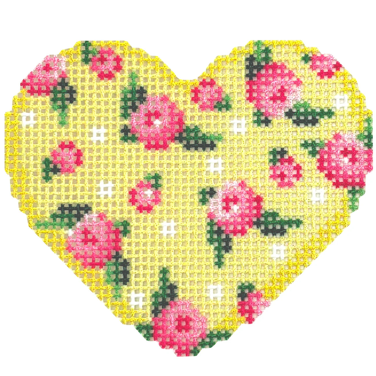 Scattered Roses on Yellow Mini Heart Canvas