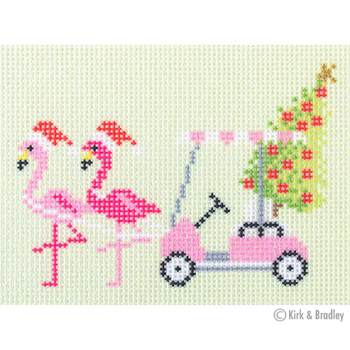 Palm Beach Christmas Golf Cart with Flamingos