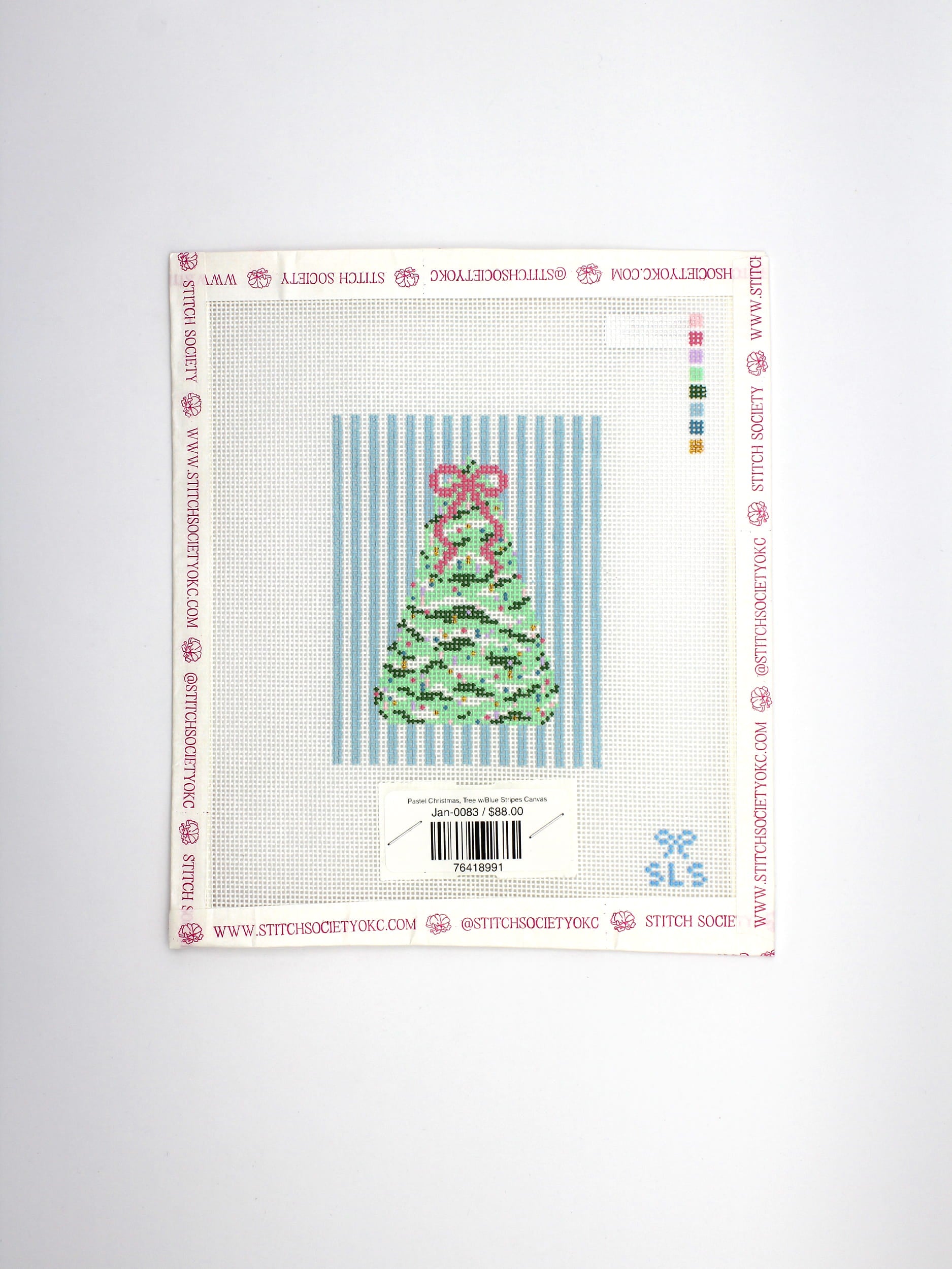 Pastel Christmas, Tree w/Blue Stripes Canvas