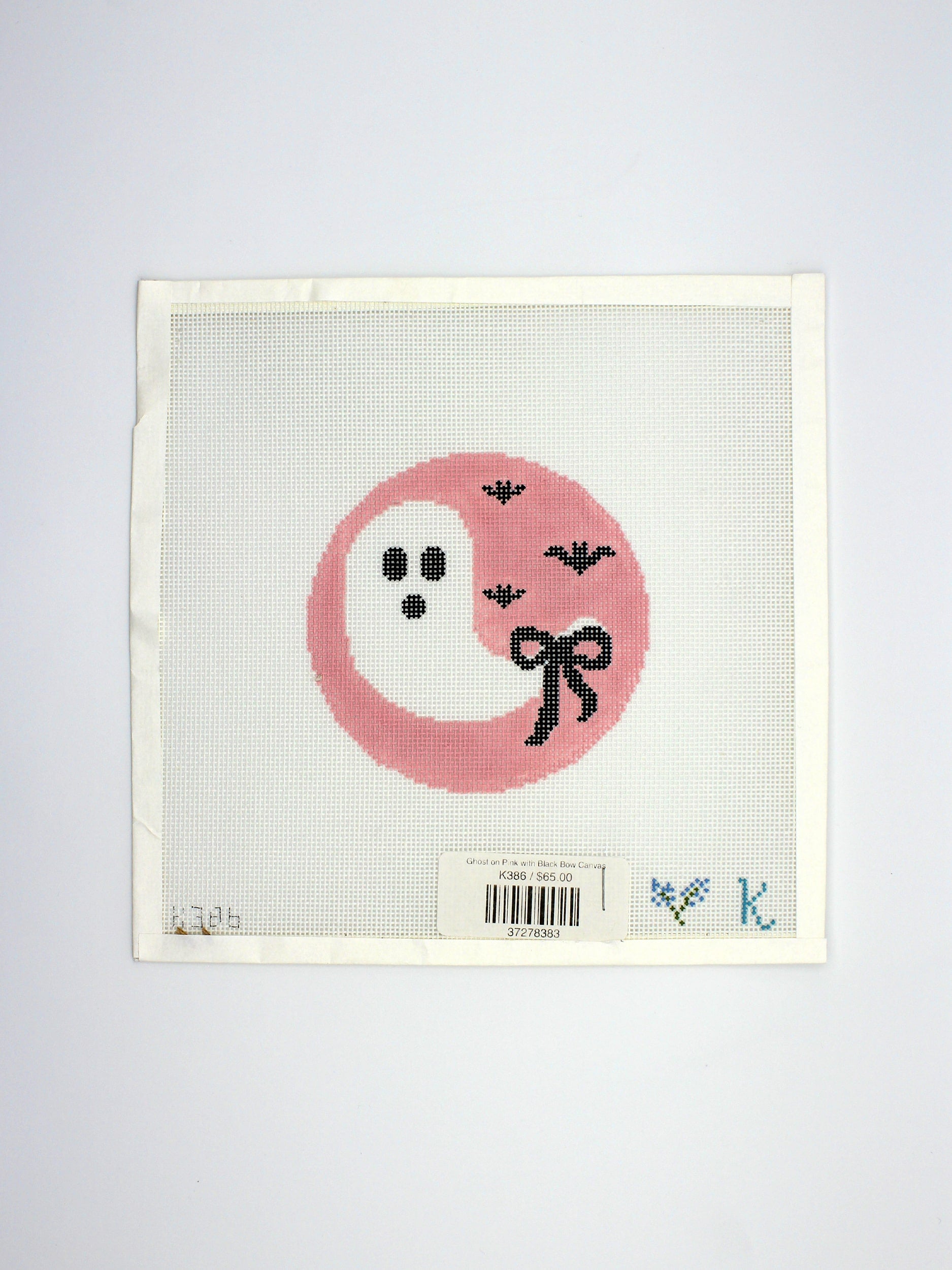 Ghost on Pink with Black Bow Canvas