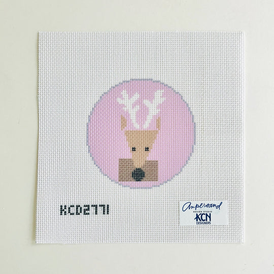 Pink Reindeer Round Canvas