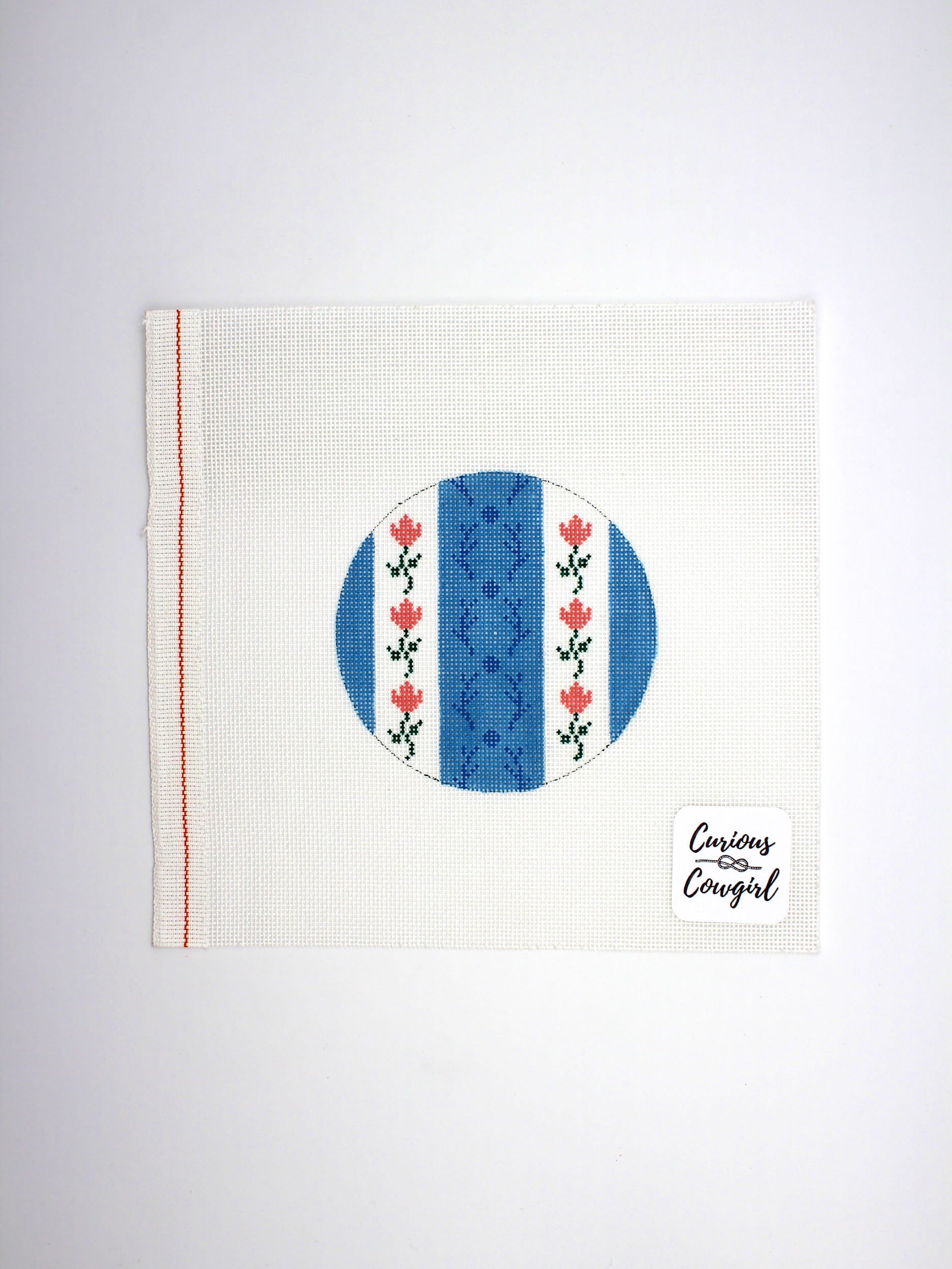 Pink Tulips Blue Ticking