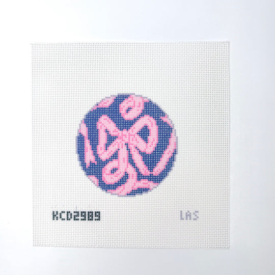 Pink Bow on Navy Round Canvas