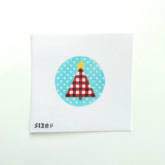 Red and White Plaid Tree on Dots Canvas