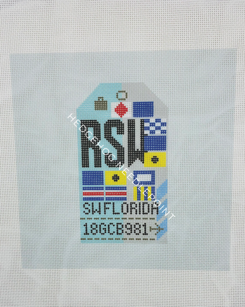 RSW SW Florida Retro Travel Tag Needlepoint Canvas