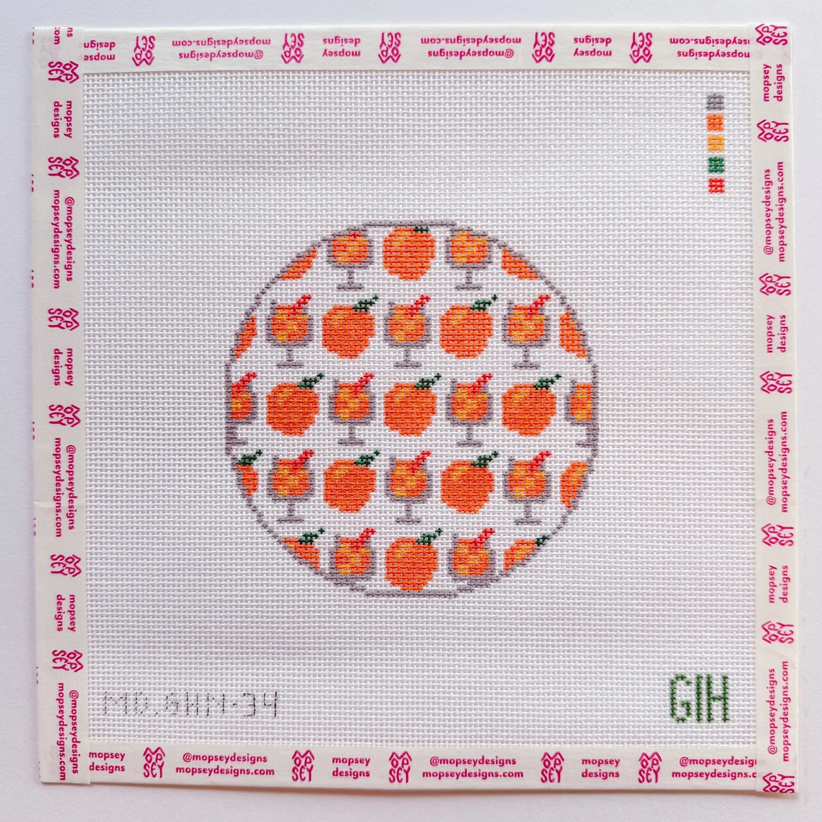 WS - Green Heart Needlepoint: Aperol Spritz Round Canvas