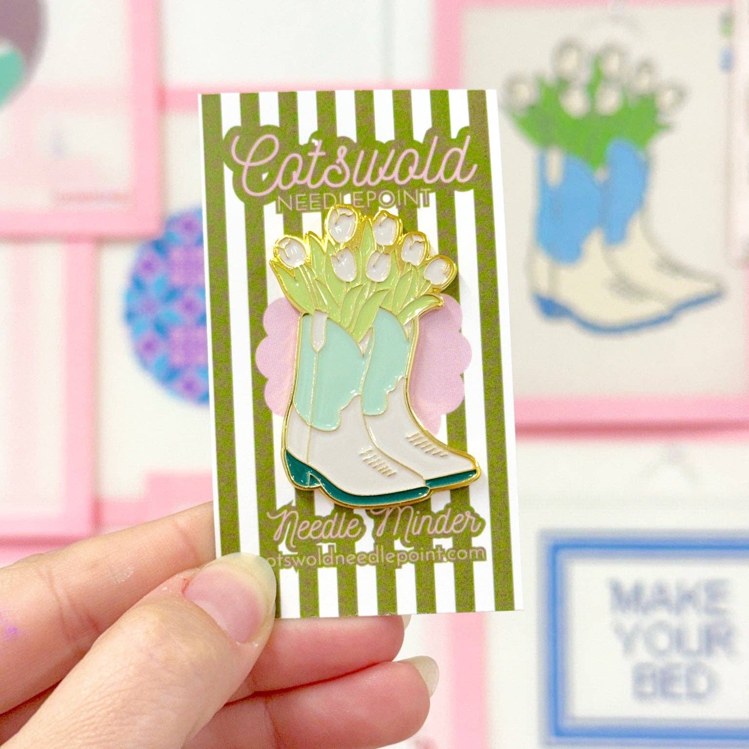 Cowboy Boots with Flowers Needle Minder | Western Magnetic Needle Minder