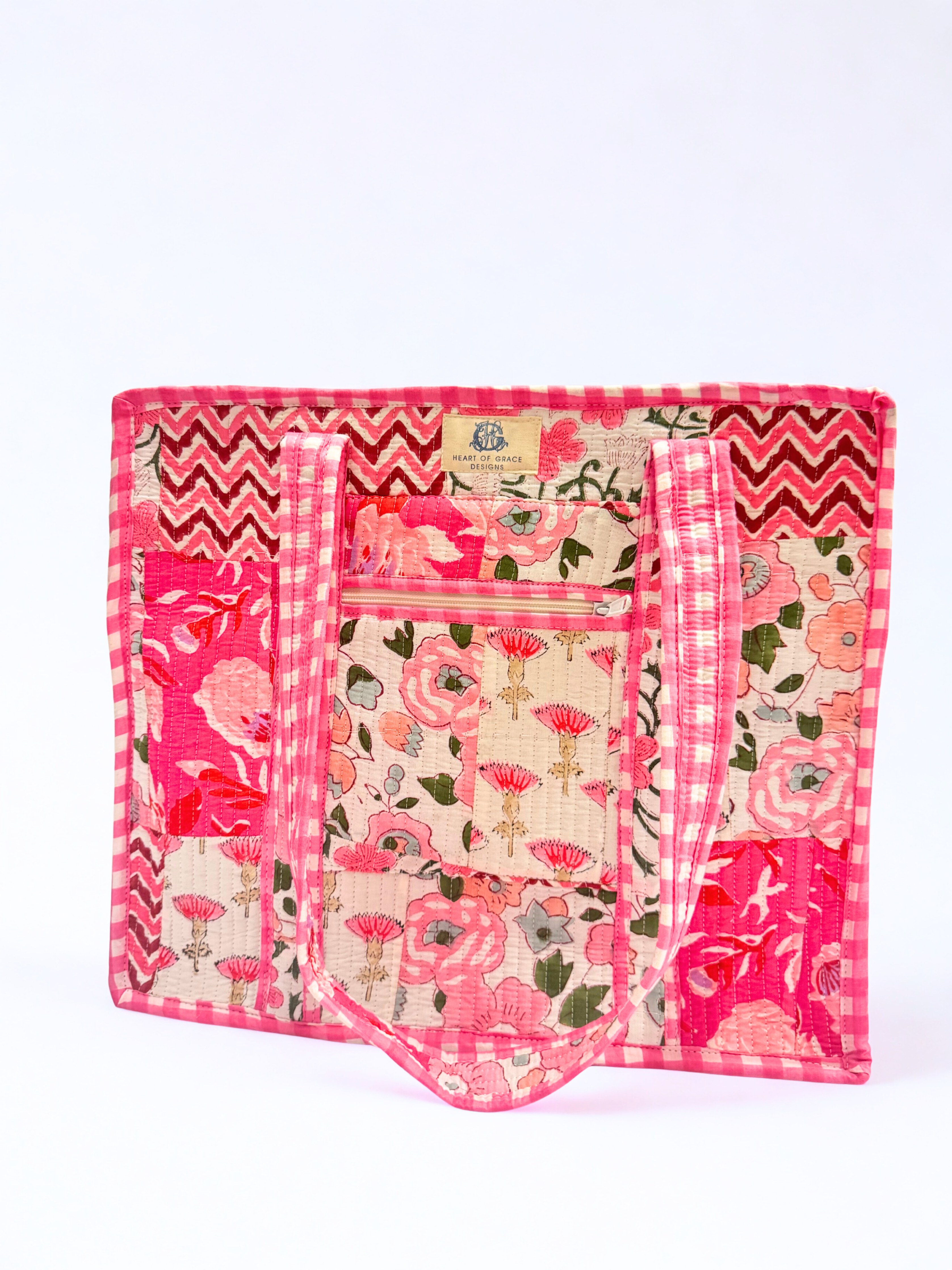 Pink Petale | Large Quilted Zipper Tote Bag |READY TO SHIP: 0001