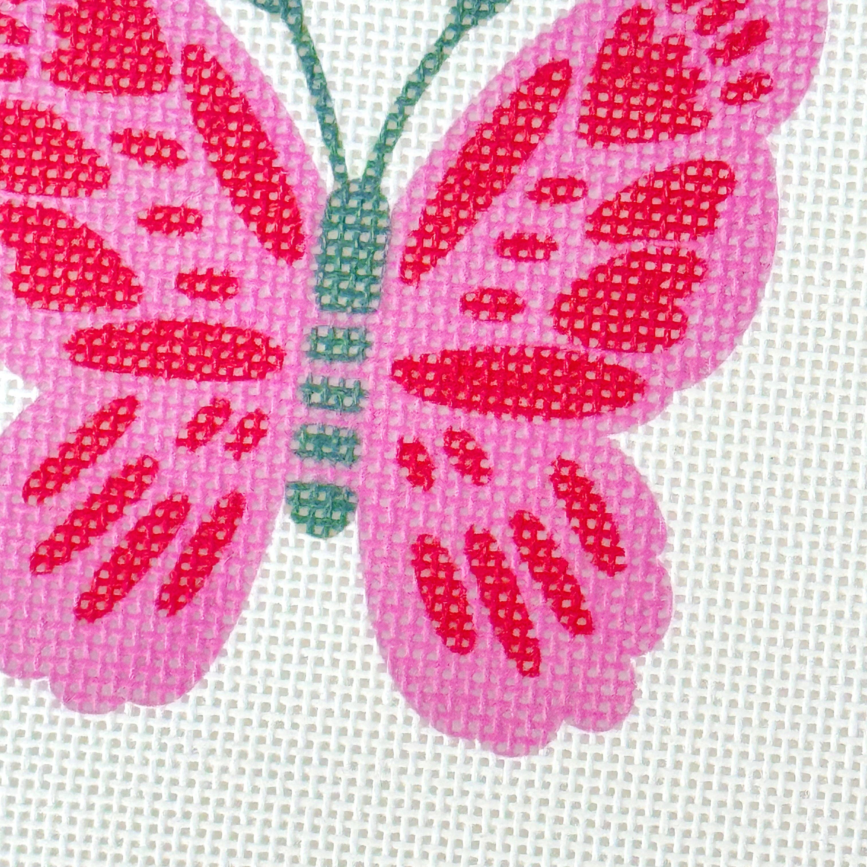 Pink Red Butterfly 18 Mesh Needlepoint Canvas, Artisan Printed Canvas, 4x4 Design Spring Needlepoint Canvas