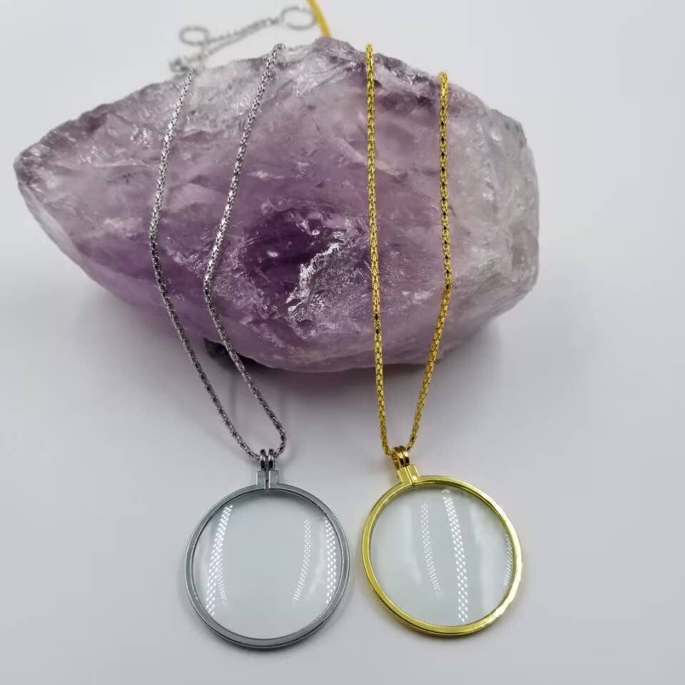 Magnifier Found Object Necklace - Gold or Silver: Gold