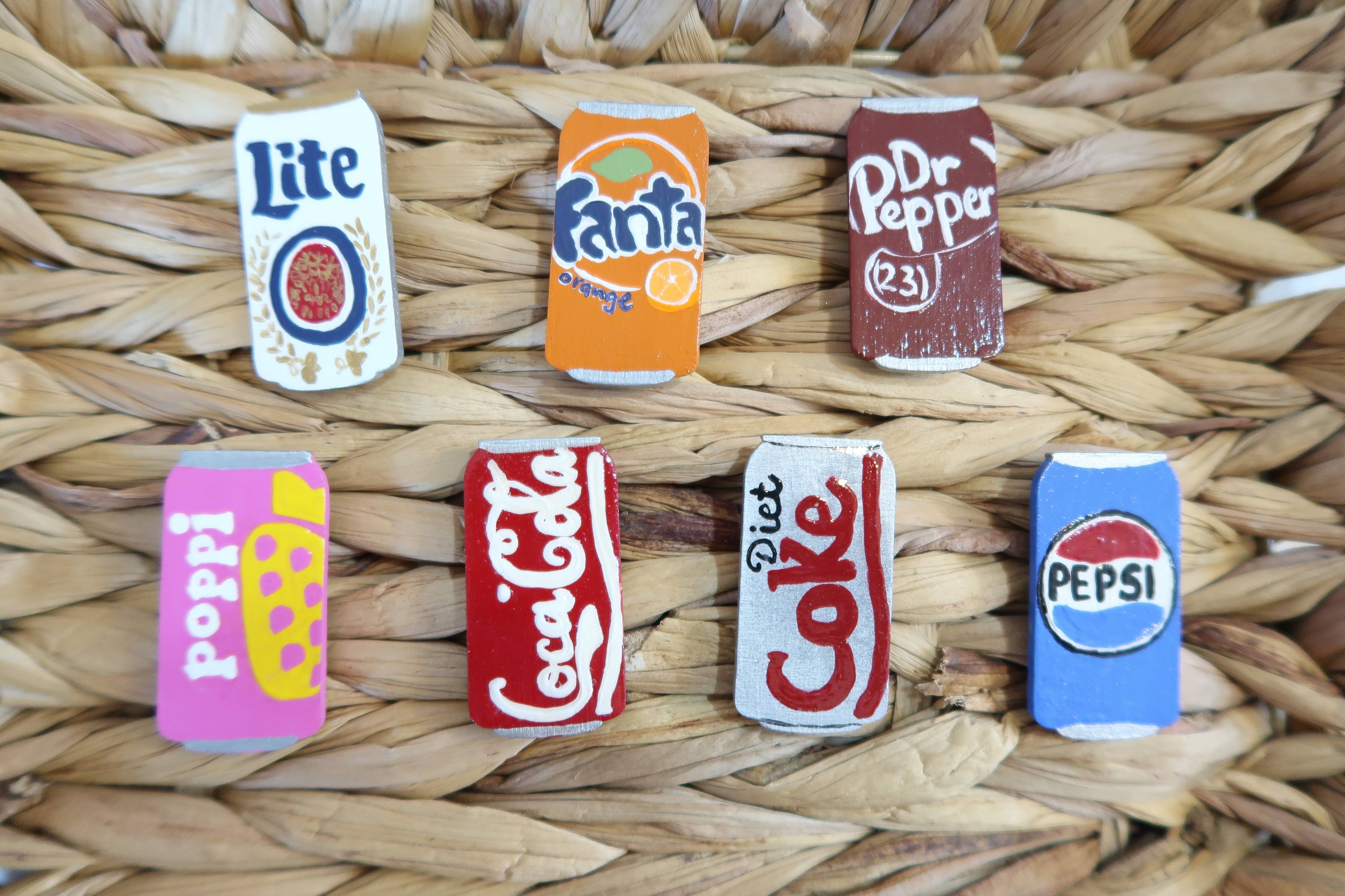 Handbpainted sodie can needle minders: Diet cola