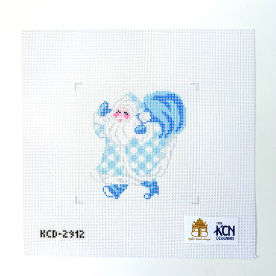 Blue Gingham Santa Printed Canvas