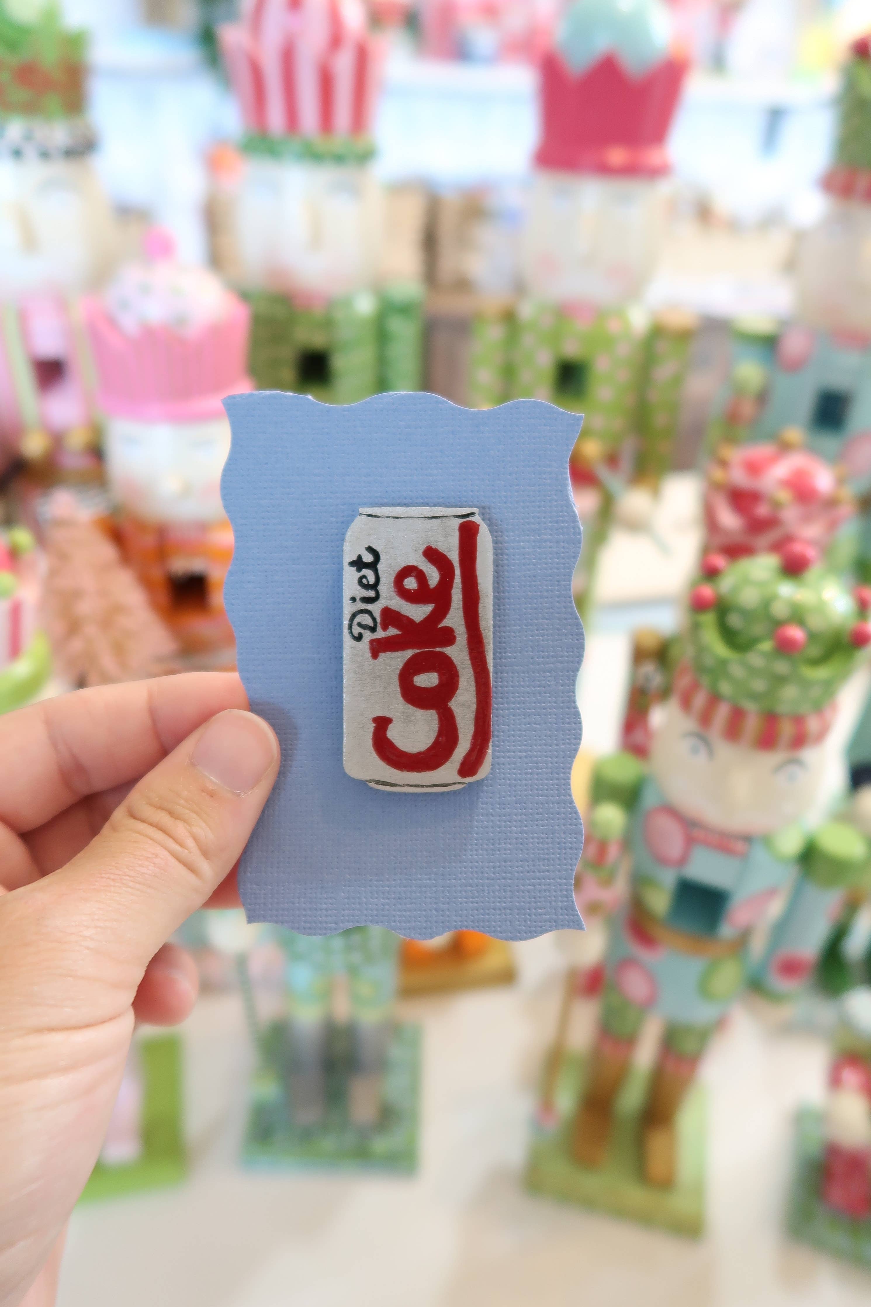 Handbpainted sodie can needle minders: Diet cola