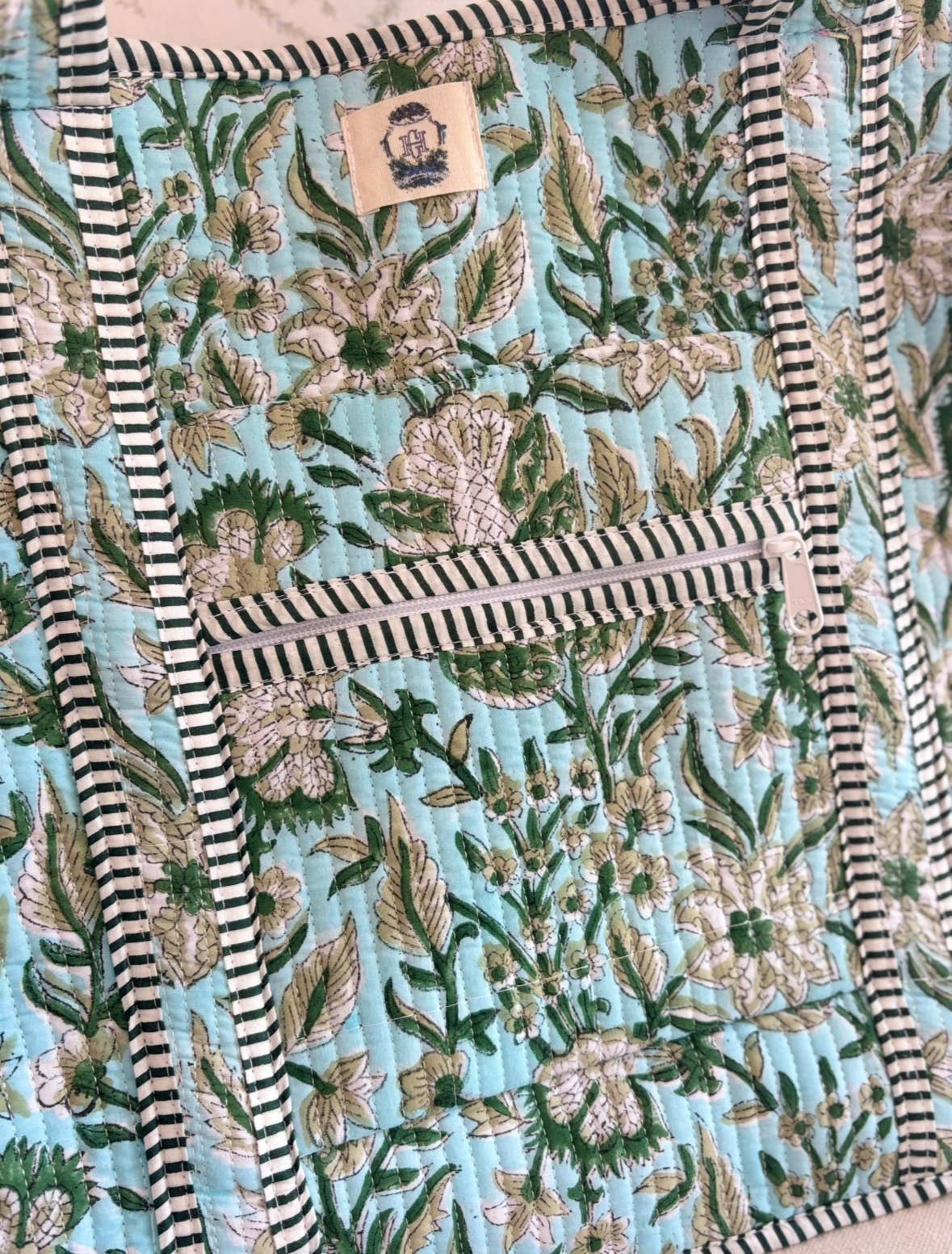 Georgia Vine Zipper Tote | Large Quilted Zipper Tote Bag