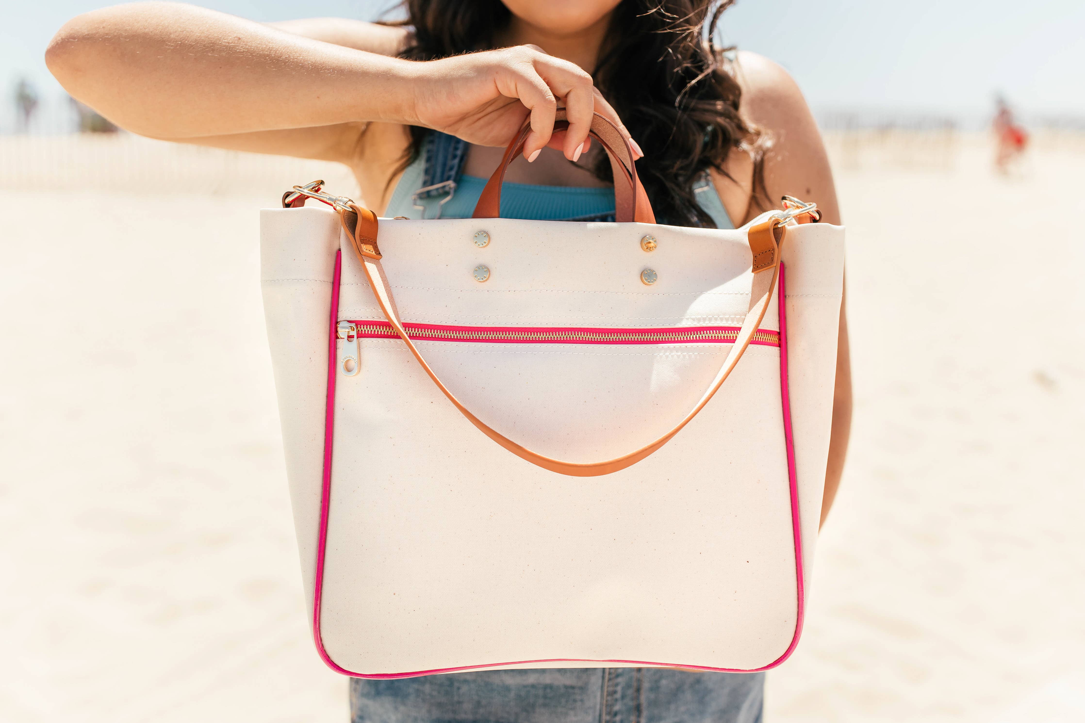 "Codie" Pink Canvas Tote with Leather Accents