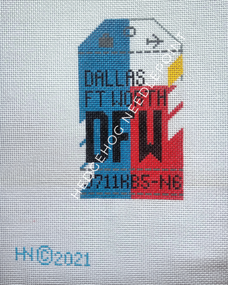 Dallas Ft Worh Retro Travel Tag Needlepoint Canvas