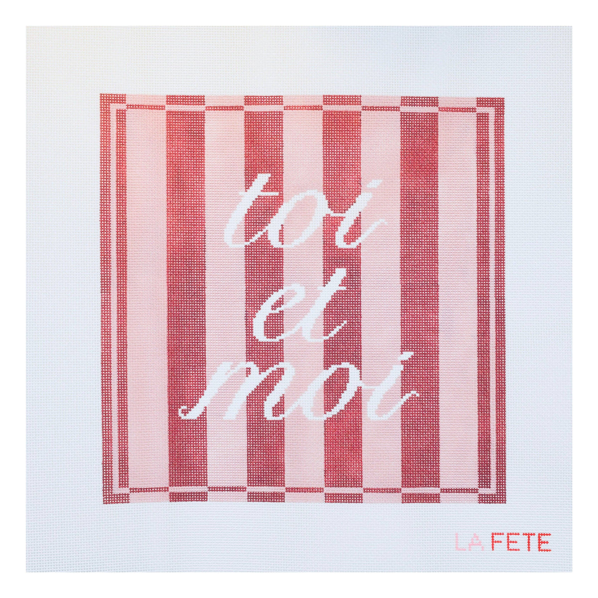 'Toi Et Moi' Pillow Hand Painted Needlepoint Canvas: Pink