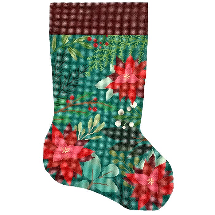 Green Stocking with Red Flowers