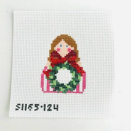 Wreath with Red Bow Angel Canvas