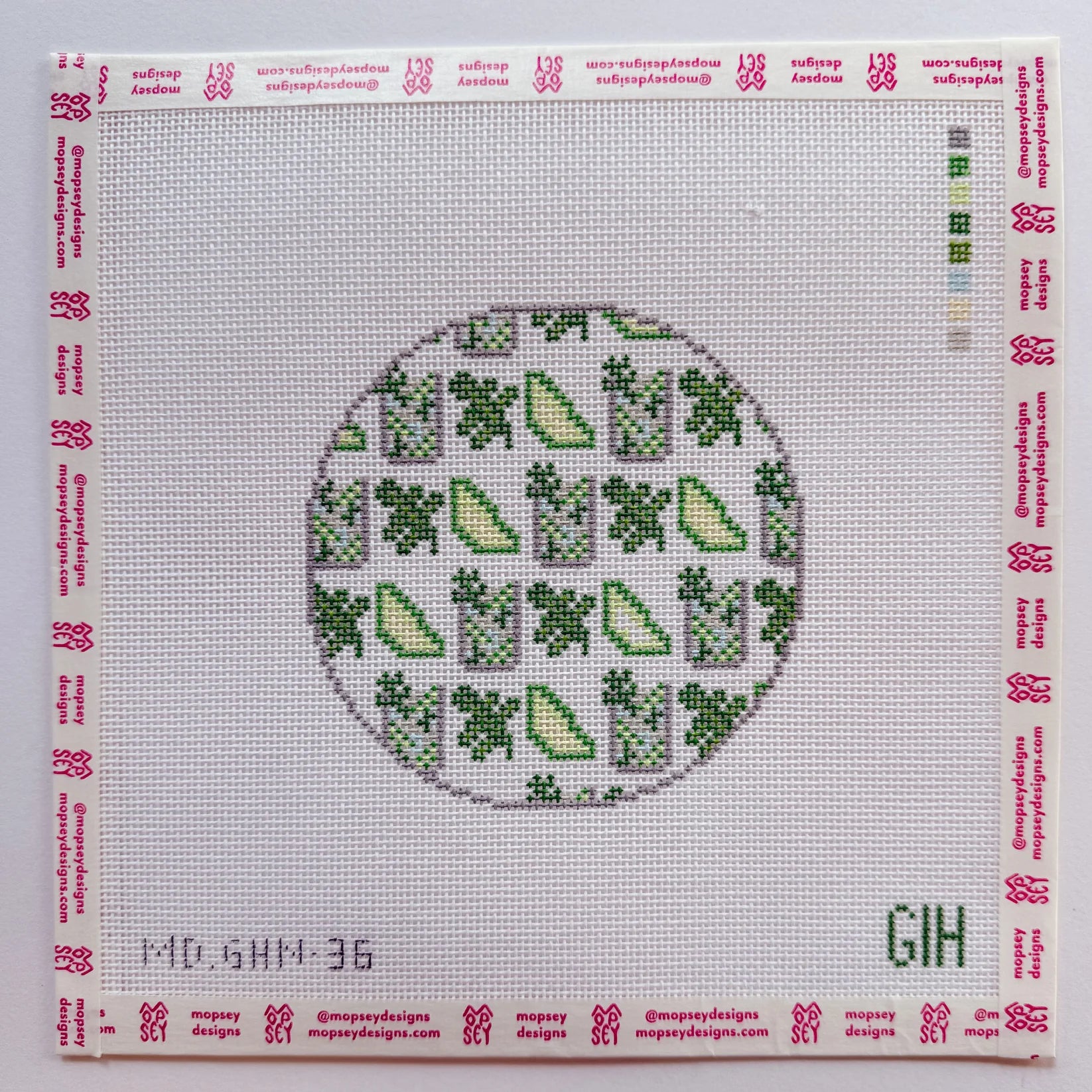 WS - Green Heart Needlepoint: Mint Mojito Round Canvas