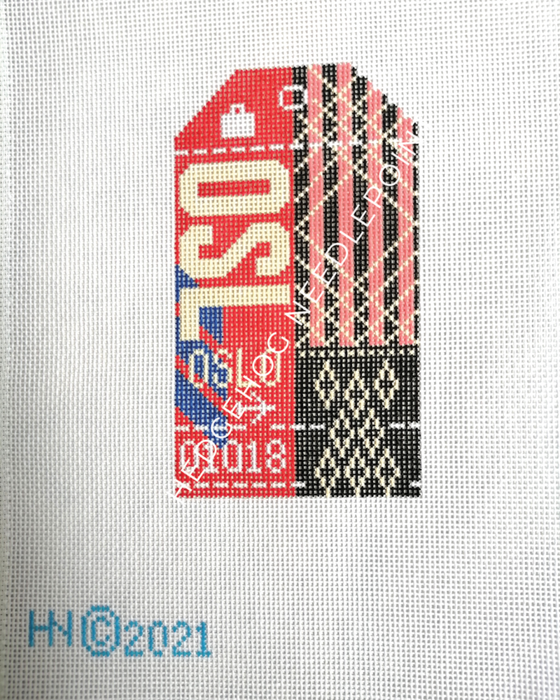 Oslo Retro Travel Tag Needlepoint Canvas