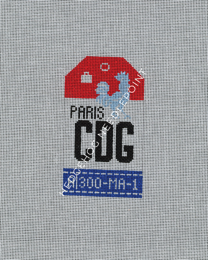 Paris CDG Retro Travel Tag Needlepoint Canvas