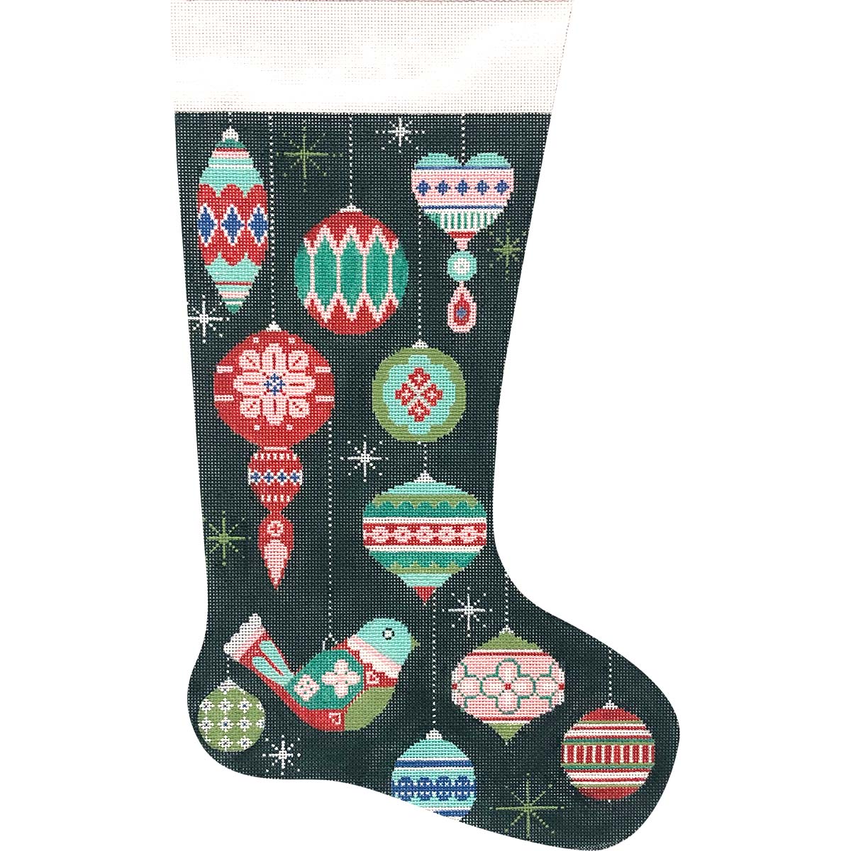 Partridge and Ornaments Stocking Canvas