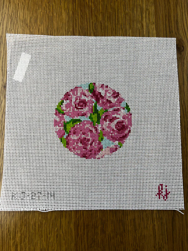 Roses on Teal Round Canvas