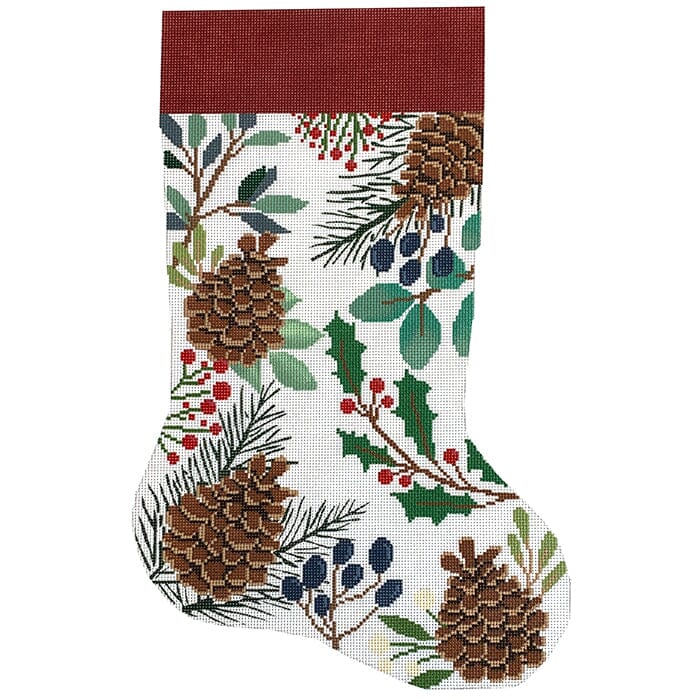 White Stocking with Pinecones