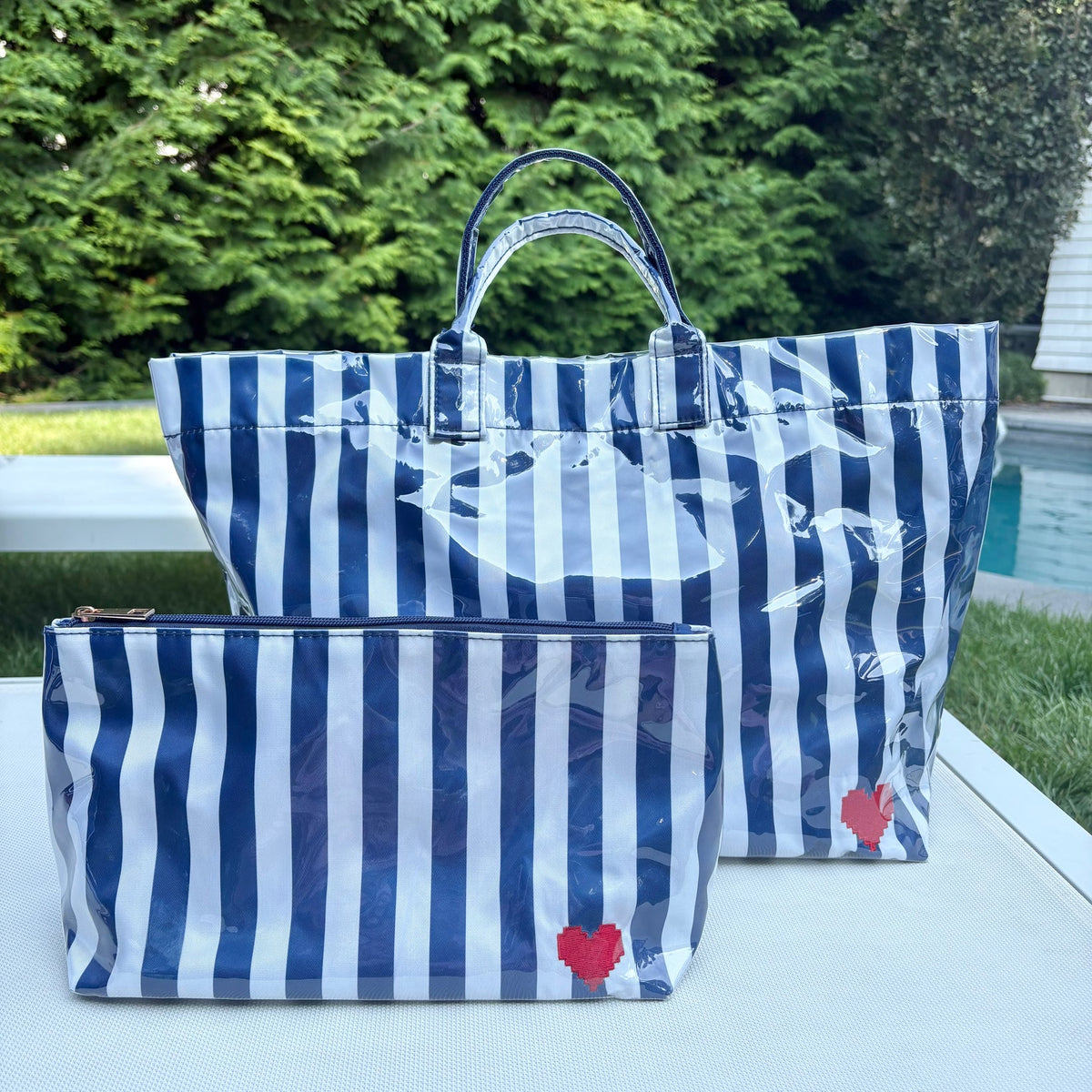 Maritime Tote + Pouch Set - Signal Strip (White/Navy)