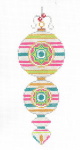 Vintage Ornament Stripe Pink/Teal/Green Canvas