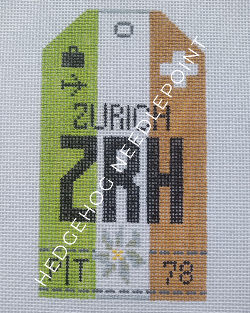 Zurich Retro Travel Tag Needlepoint Canvas