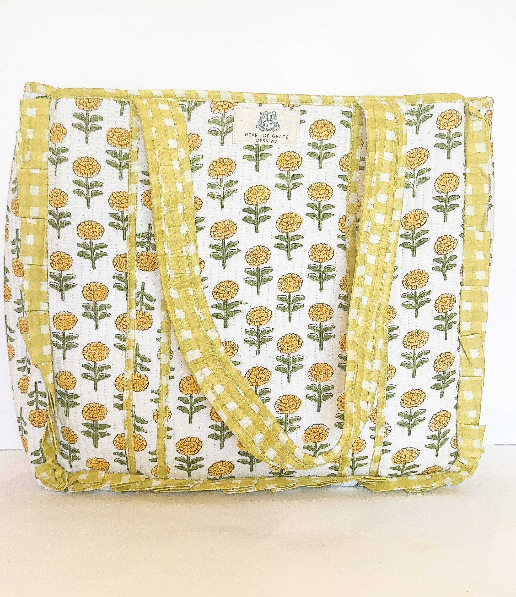 Golden Grace | Quilted Ruffle Tote: 0001