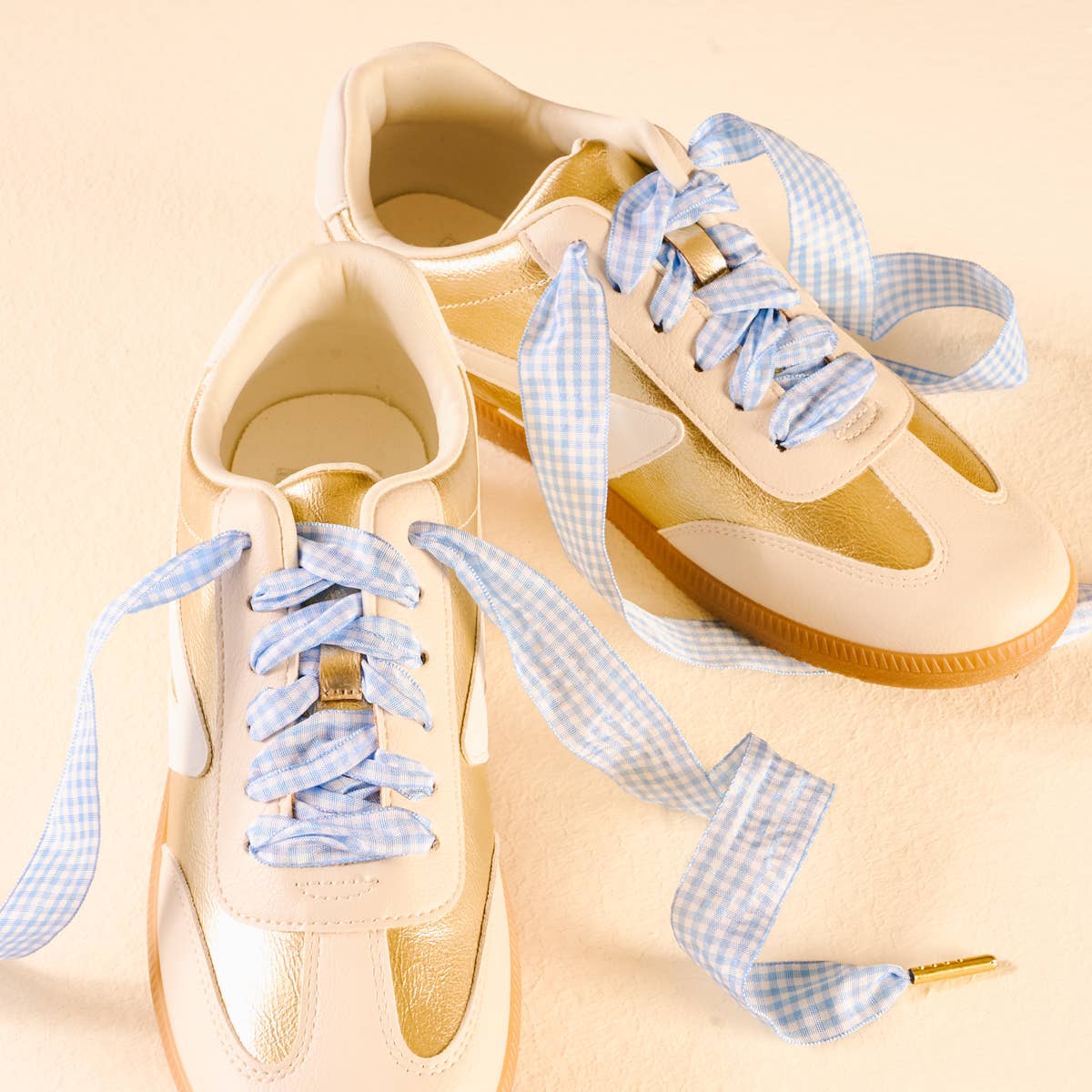 Step It Up Shoelaces–Gingham Light Blue