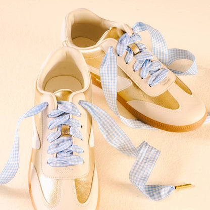 Step It Up Shoelaces–Gingham Light Blue
