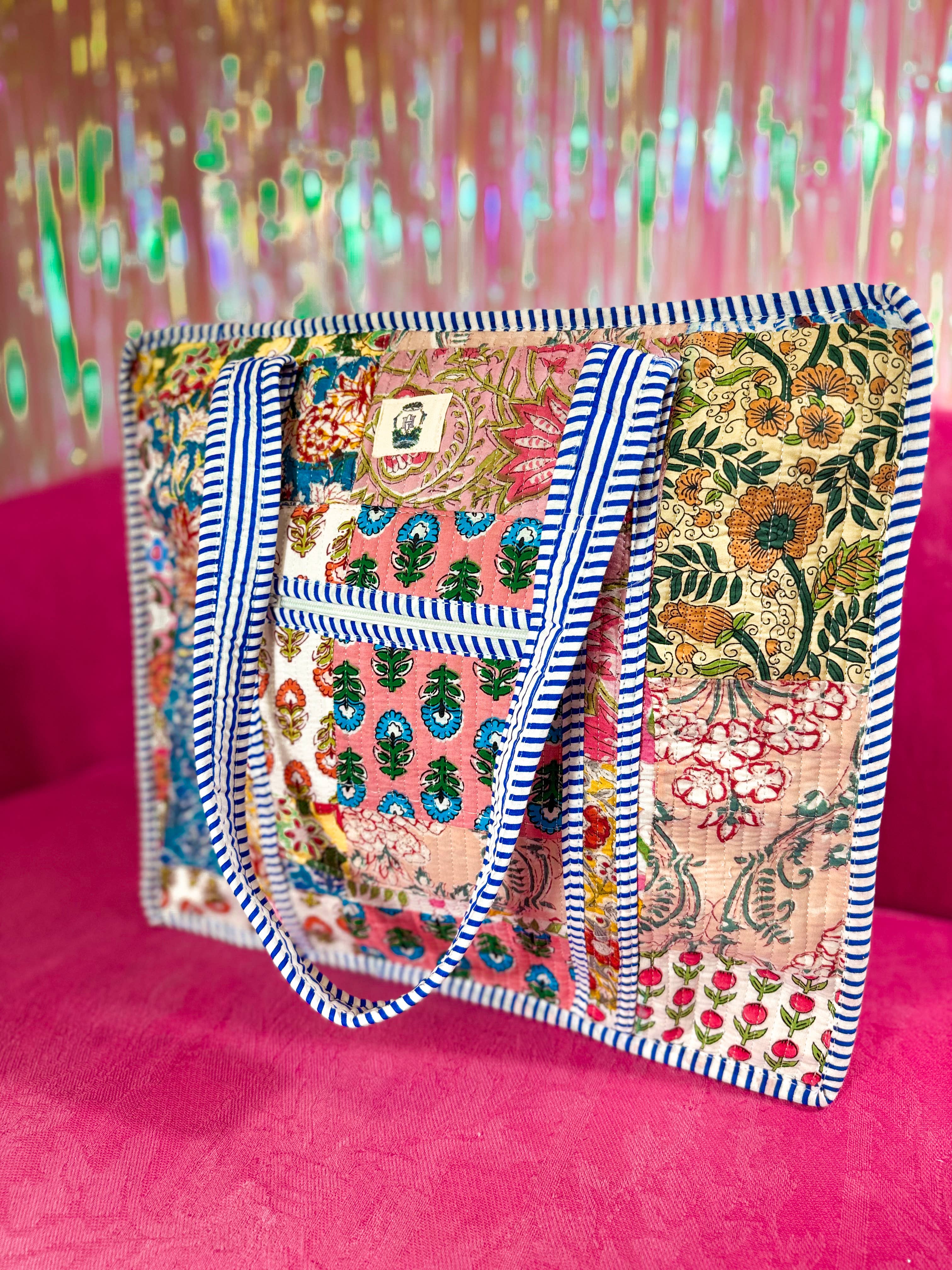 Wildflower Patch | Large Quilted Zipper Tote Bag