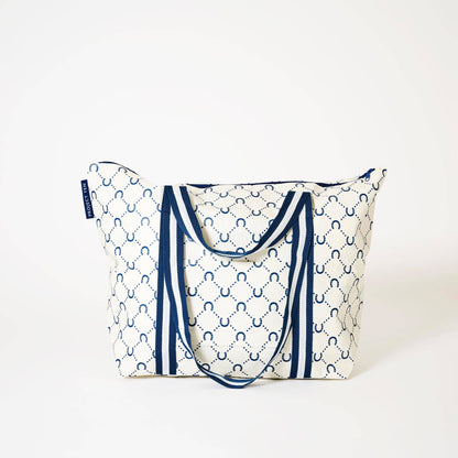 Zip Medium Tote – Navy Horseshoe