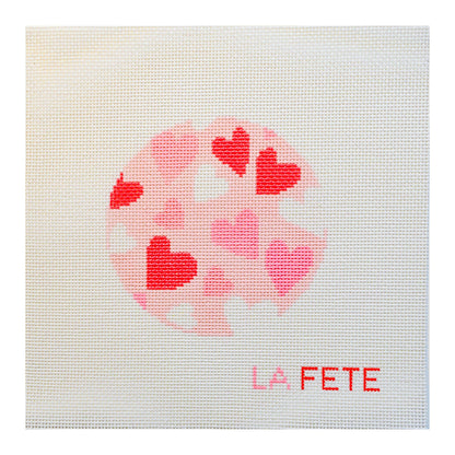 Heart Love Round with Glitter Hand Painted Needlepoint Canvas