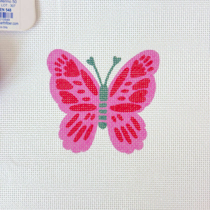 Pink Red Butterfly 18 Mesh Needlepoint Canvas, Artisan Printed Canvas, 4x4 Design Spring Needlepoint Canvas