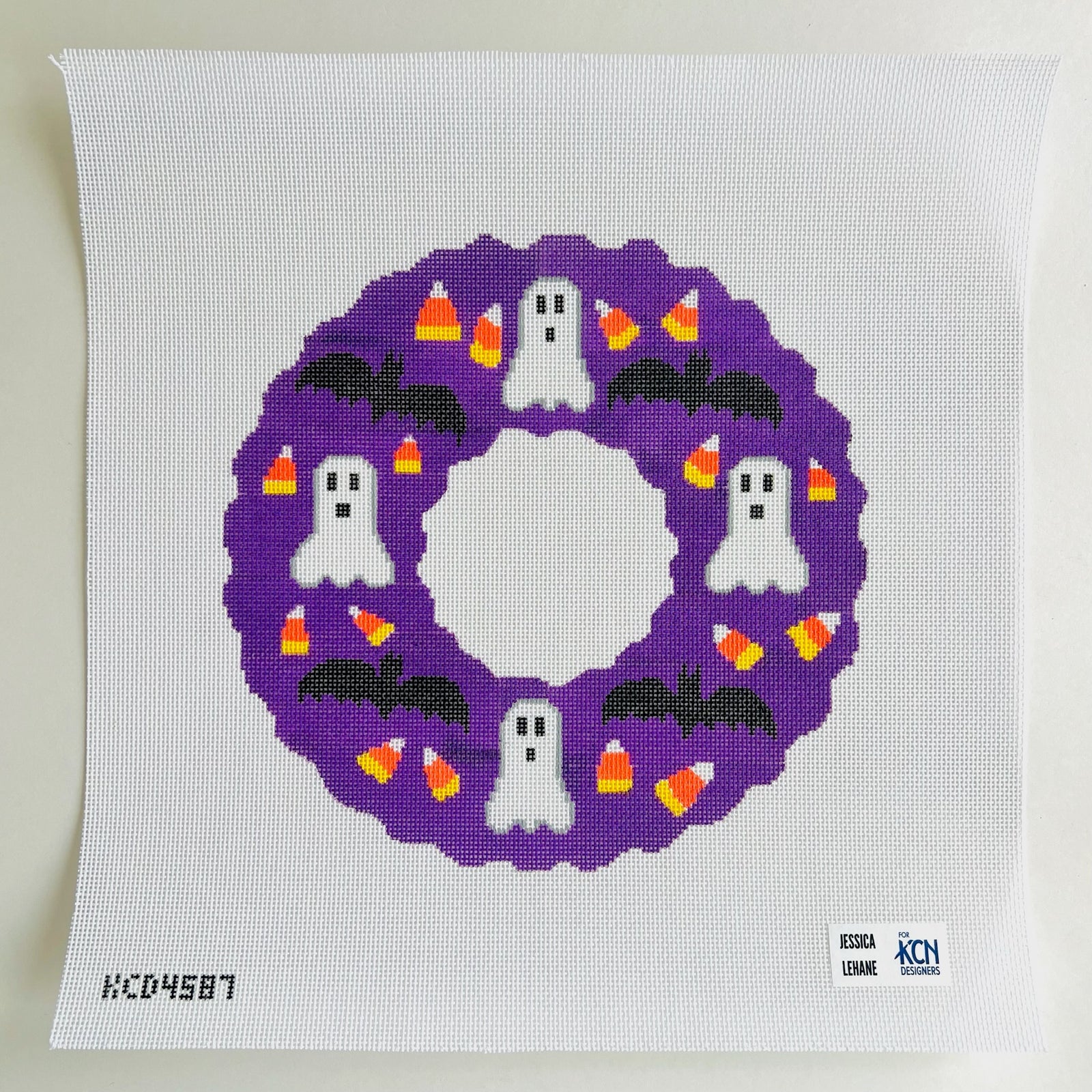 Ghost and Bat Halloween Wreath Canvas