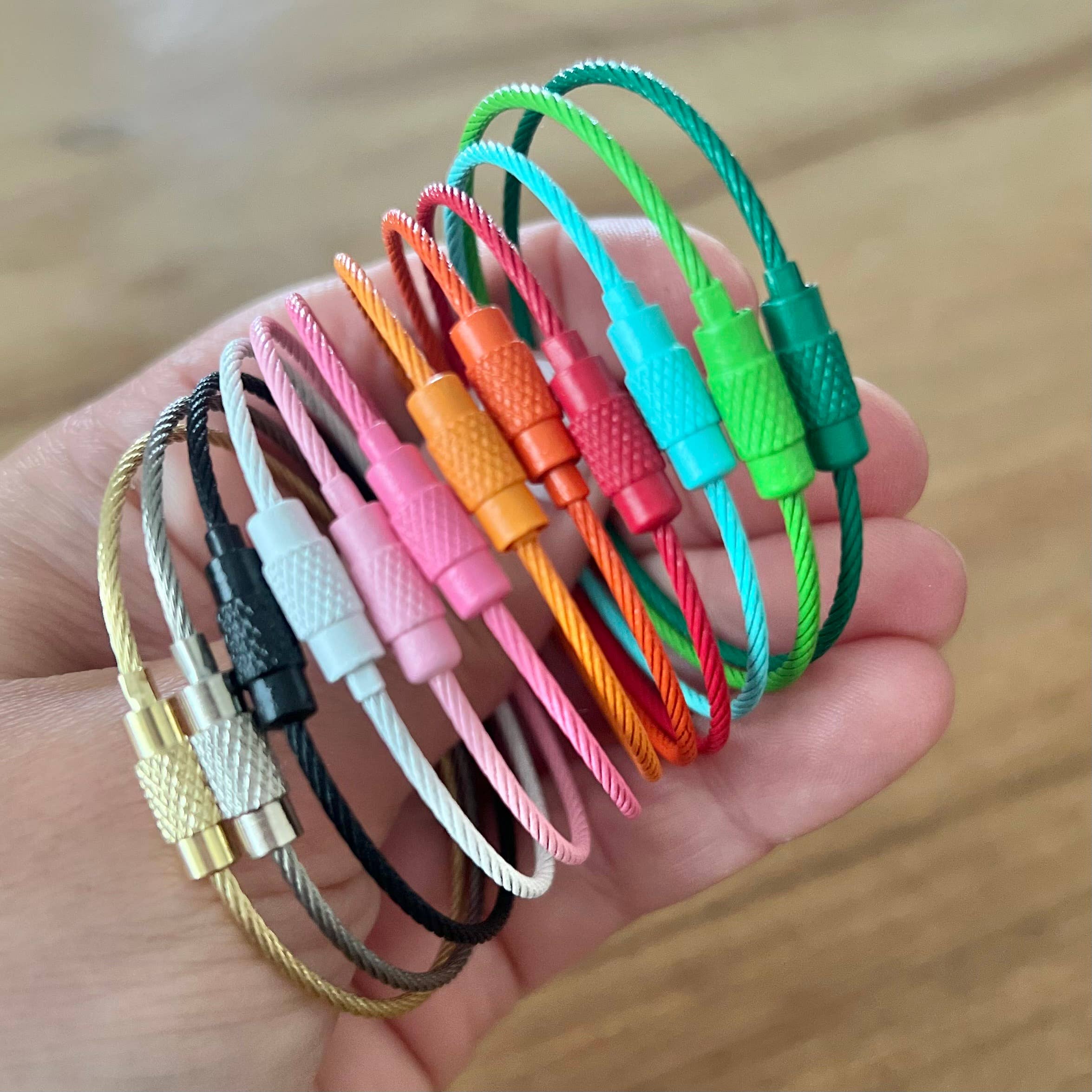 Stainless Steel Wire Rope Key Rings: Light Pink