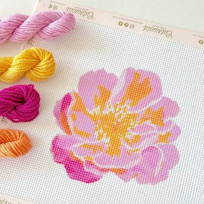 Pink Flower Needlepoint Canvas – 13 Mesh, 4x4 Design