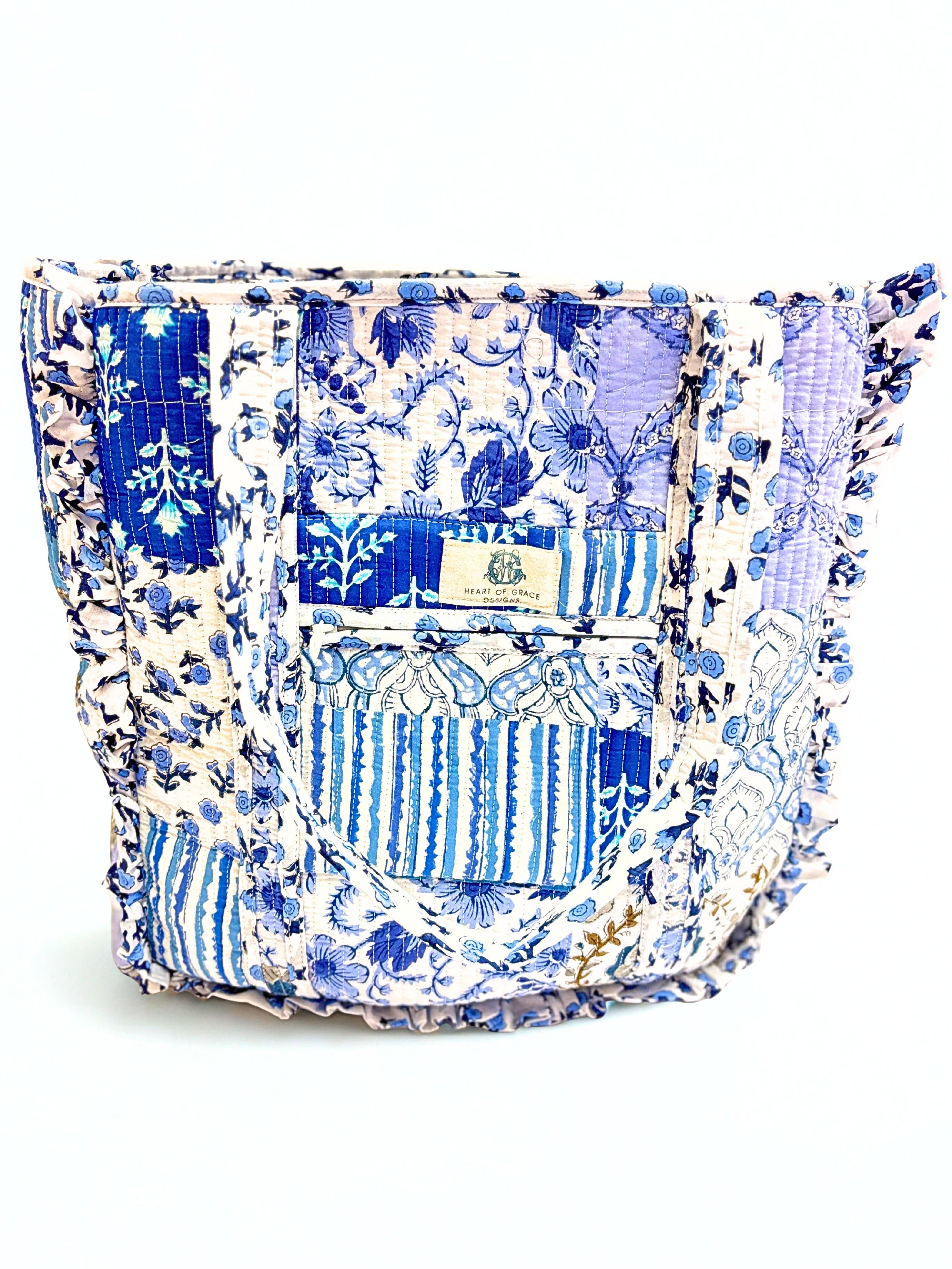Tea Garden | Large Quilted Ruffle Tote Bag: 0001