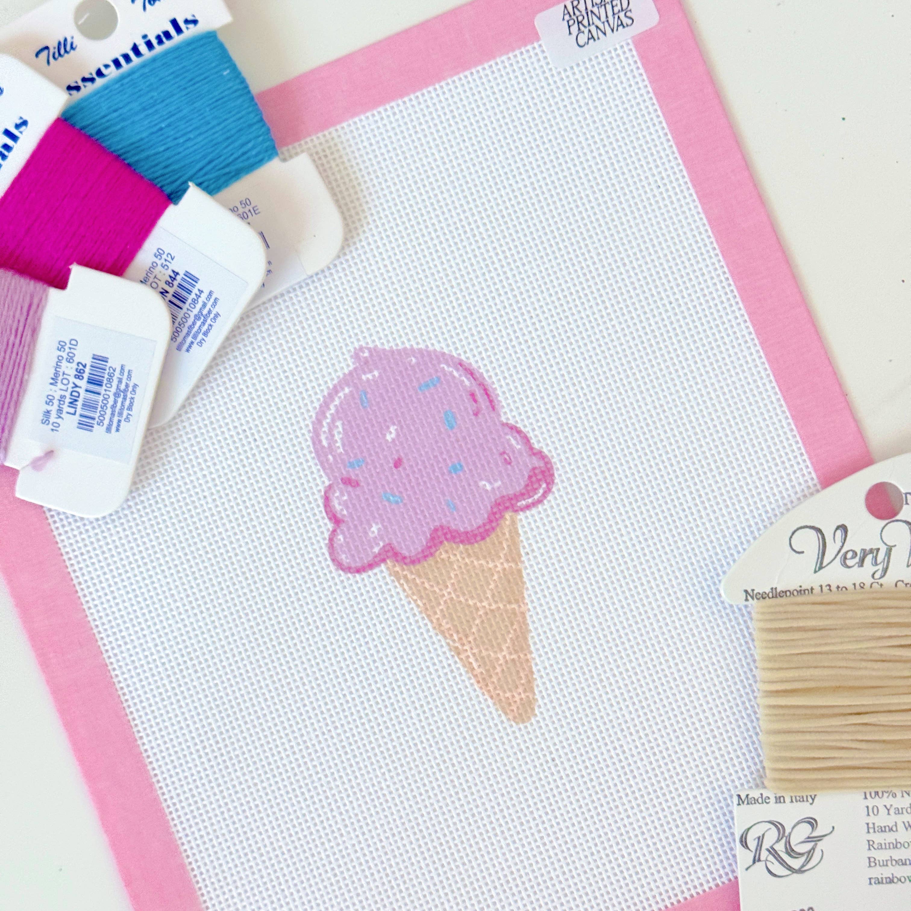 Summer Needlepoint Canvas, Artisan Printed, Icecream Needlep