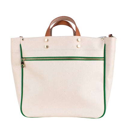 "Codie" Grass Canvas Tote with Leather Accents