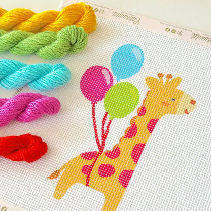 Giraffe with Balloons Needlepoint Canvas, 13 Mesh, 3x4 Design, Birthday Needlepoint