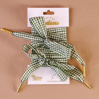 Step It Up Shoelaces–Gingham Green